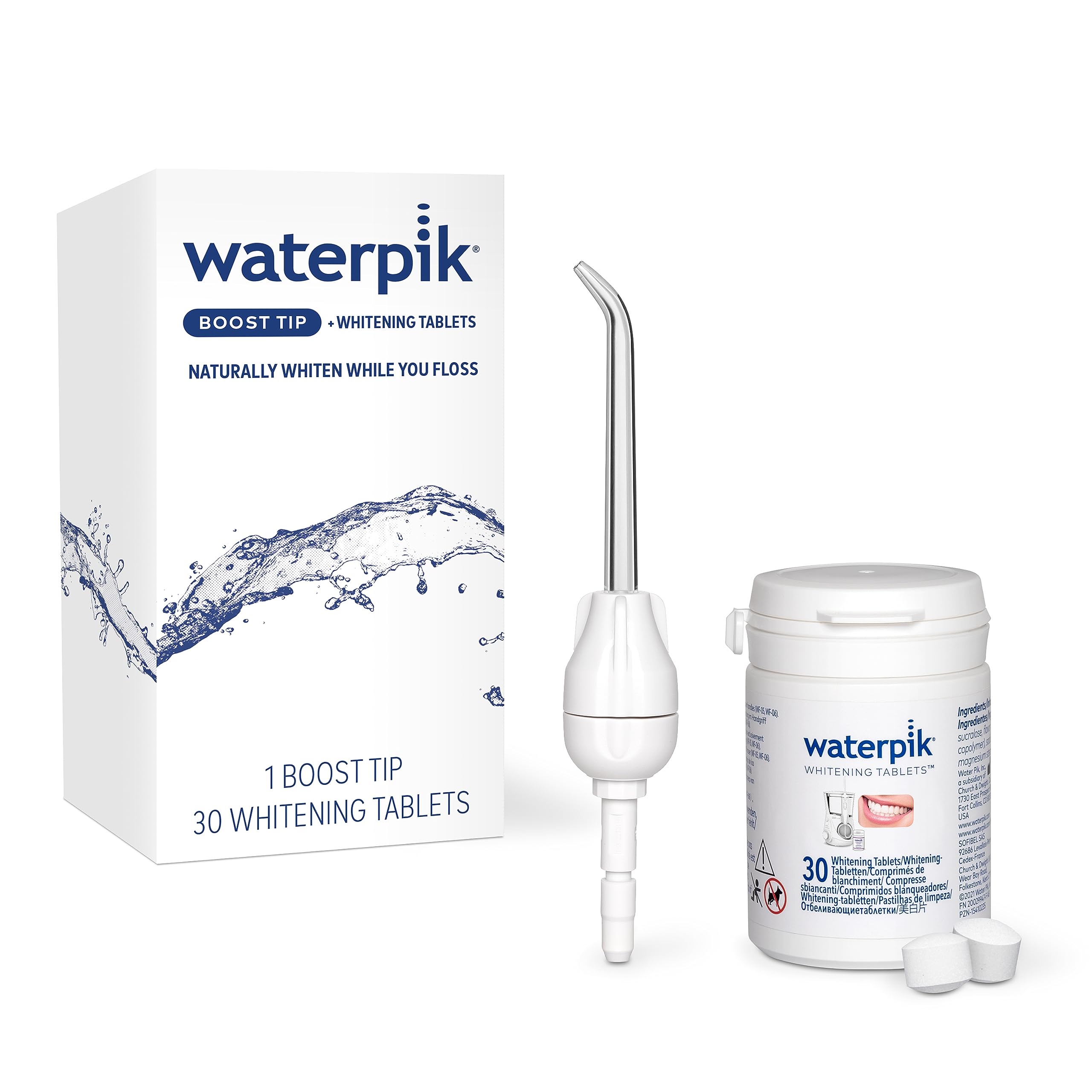 Waterpik Boost Water Flosser Tip, Teeth Whitening, Gentle Stain Removal
| 30 Fresh Mint Whitening Tablets, Waterpik Boo