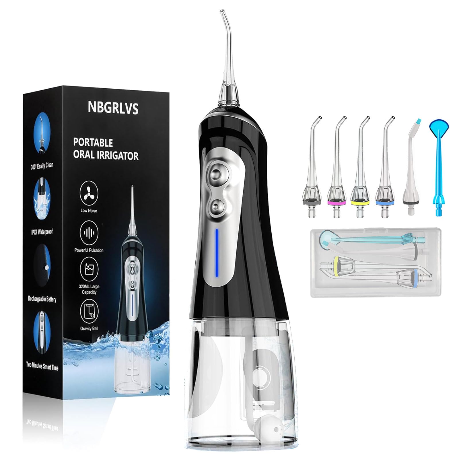 NBGRLVS Water Dental Flosser - Rechargeable Teeth Pick Flossing Cleaner for Teeth/Braces/Tongue, Portable 320ml IPX7 Wat