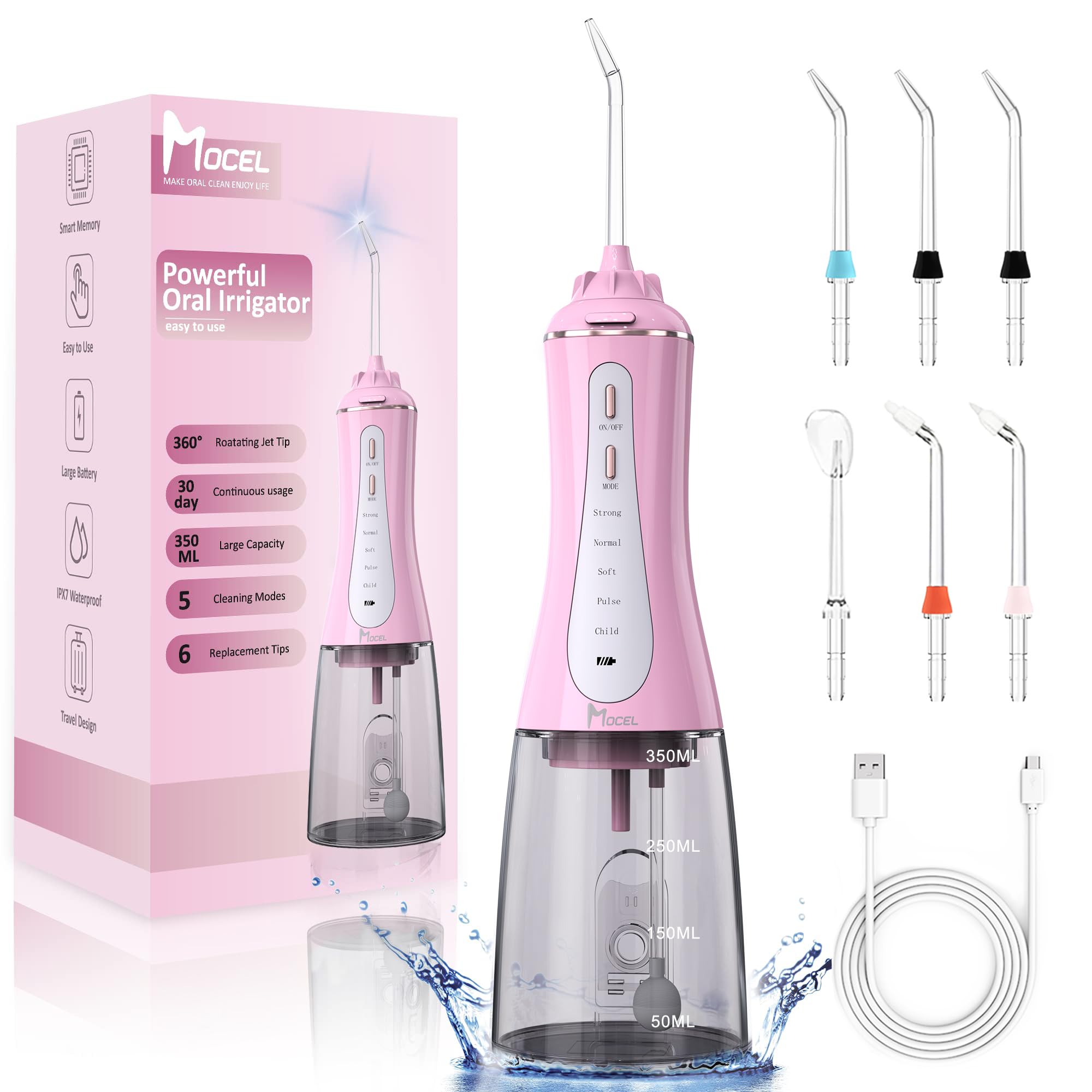 Water Dental Flosser for Teeth - 5 Modes & 6 Tips Oral Irrigator for Adults (Pink)  
Water Dental Flosser for Teeth - Wa