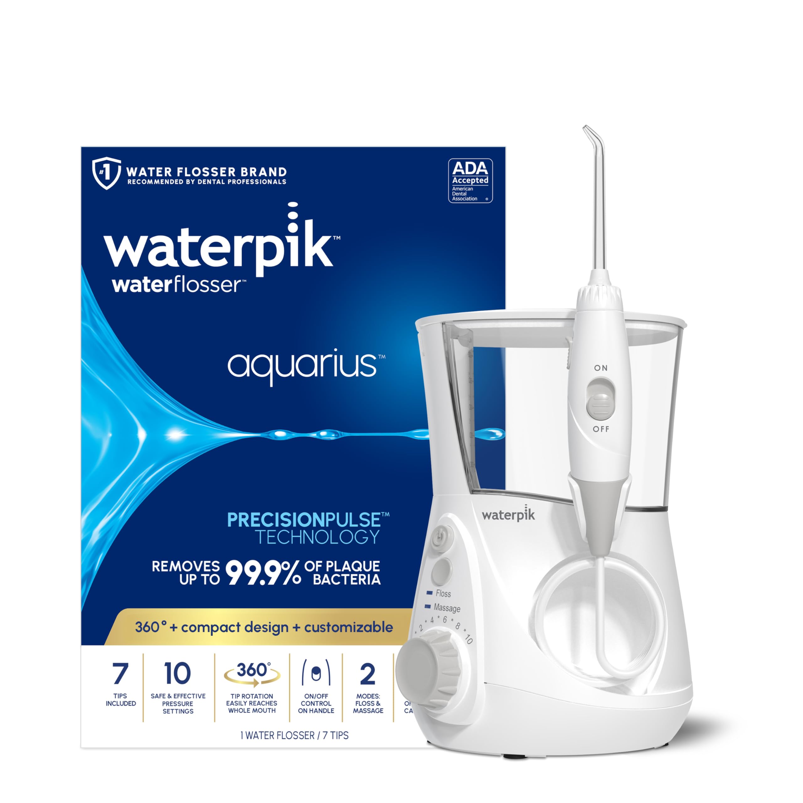 Waterpik Aquarius Water Flosser - Teeth Cleaning, Gums, Braces, Electric Power With 10 Settings, Multiple Users & Needs,