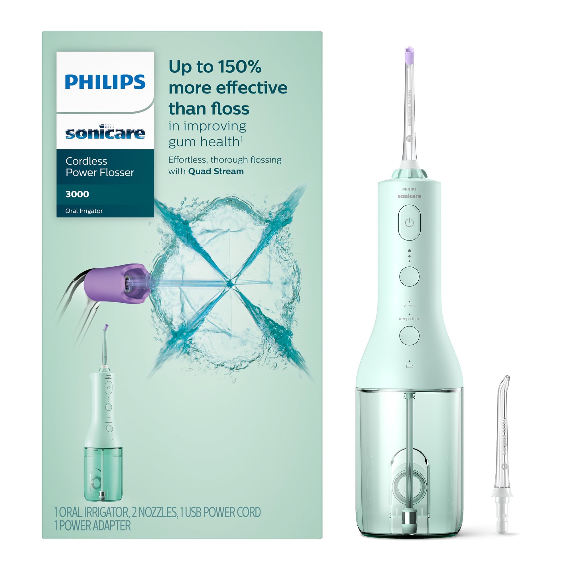 Philips Sonicare Cordless Water Flosser HX3826/24, Portable Water Flosser with Quad Stream Technology, Oral Irrigator fo