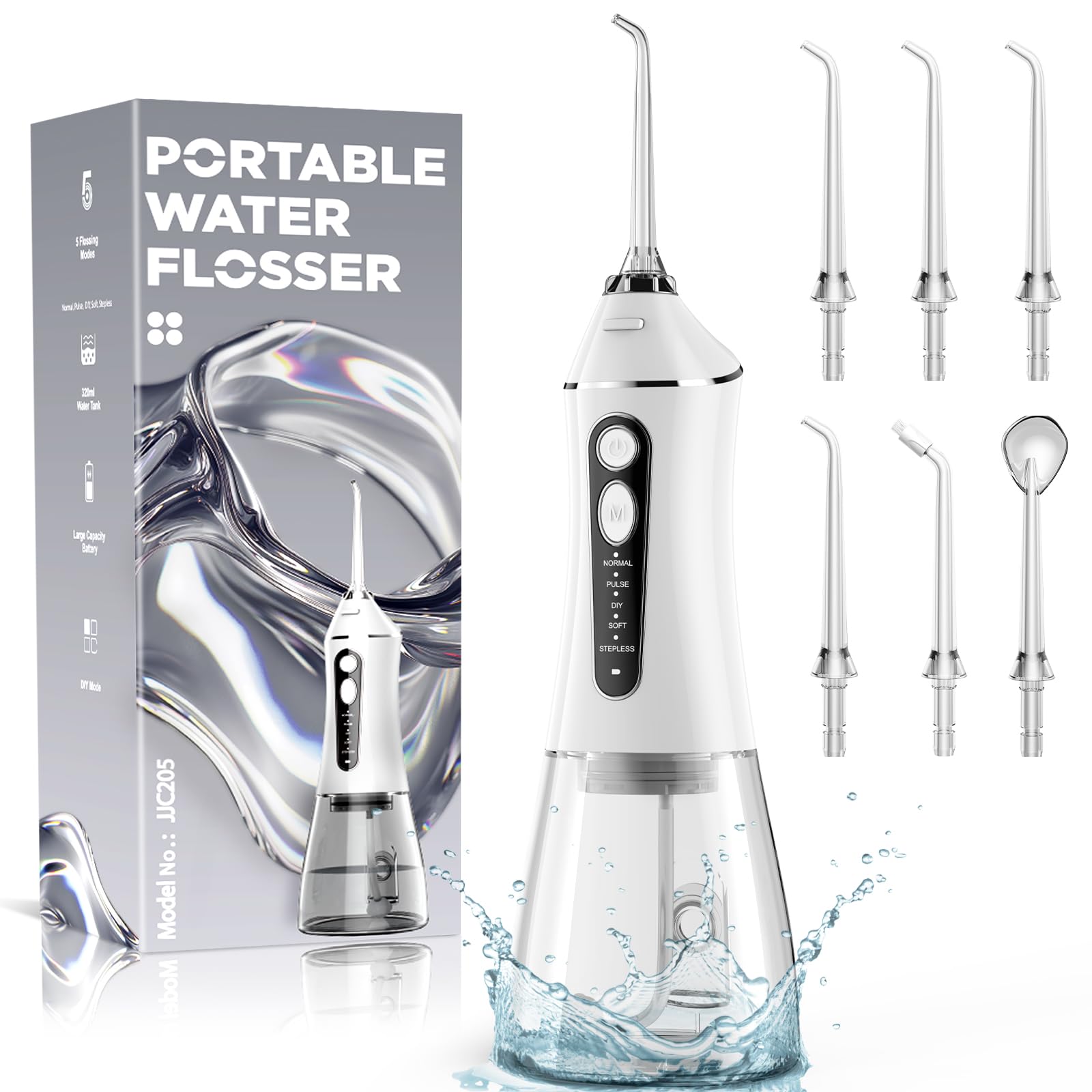 Water Flosser for Teeth Cleaning and Flossing, Rechargeable Cordless Oral Irrigator for Home and Travel, 5 Modes Teeth C